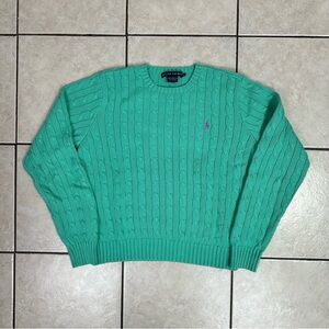 Women’s X-Large Vintage Preppy Polo By Ralph Lauren Cable Knit Cotton Sweater